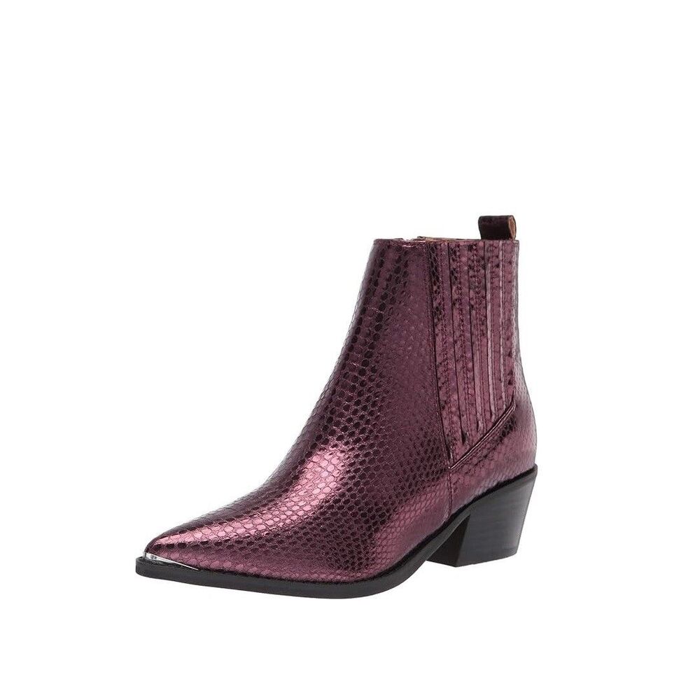 Marc Fisher Womens 6 M Dark Pink Reflective Block Heel Ankle Booties NIB XN8